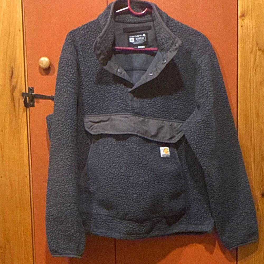 Carhartt Men's navy/Gray Sherpa Fleece Pullover Snap Jacket Relaxed Fit M Reg